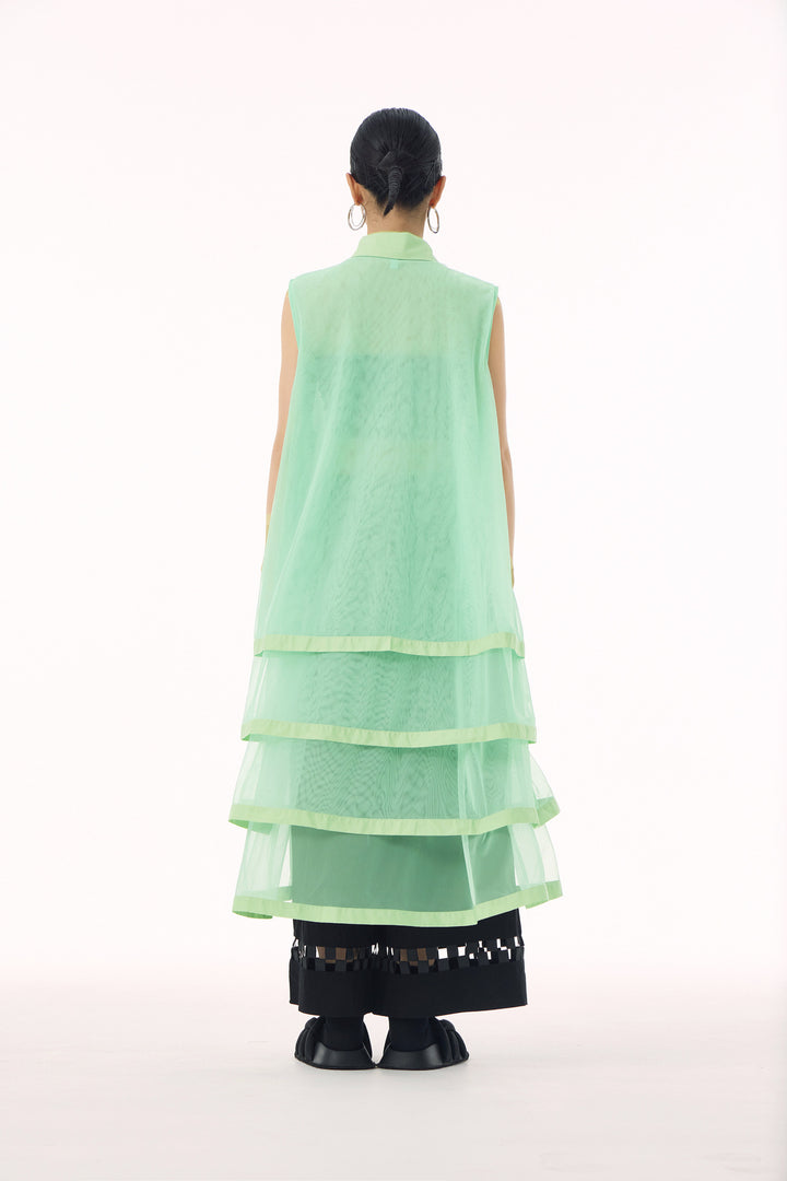 See through tiered vest long dress