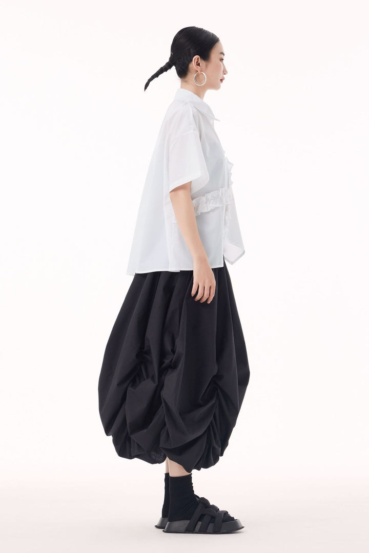 Asymmetry frill short sleeve shirt