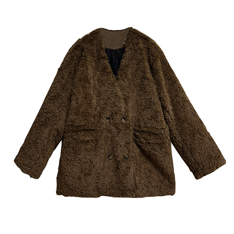 Oversized no-collar fur coat