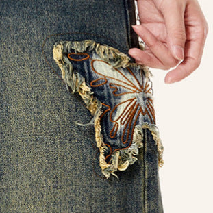 Butterfly Vintage Wide Denim Pants