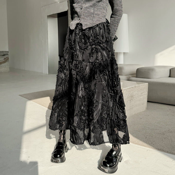 Three-dimensional pattern western a-shaped skirt