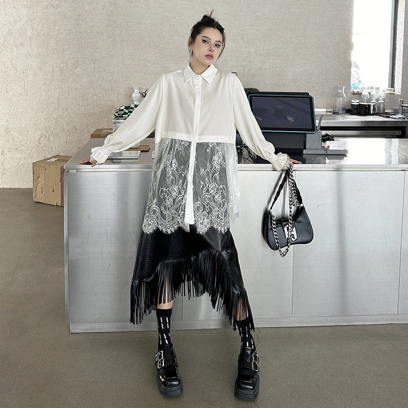 Crochet lace patchwork long sleeve shirt