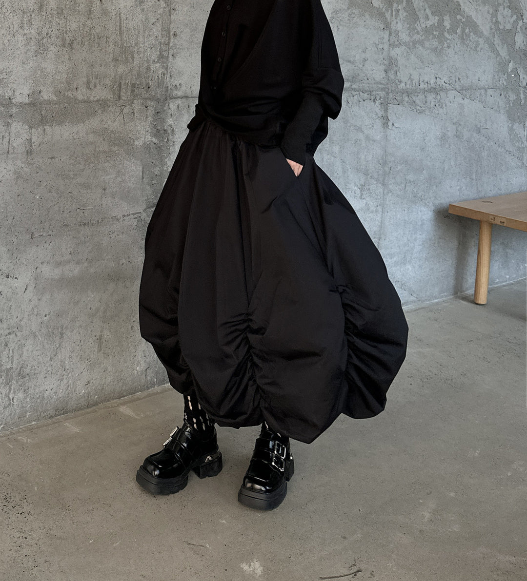 High waist drape puff skirt