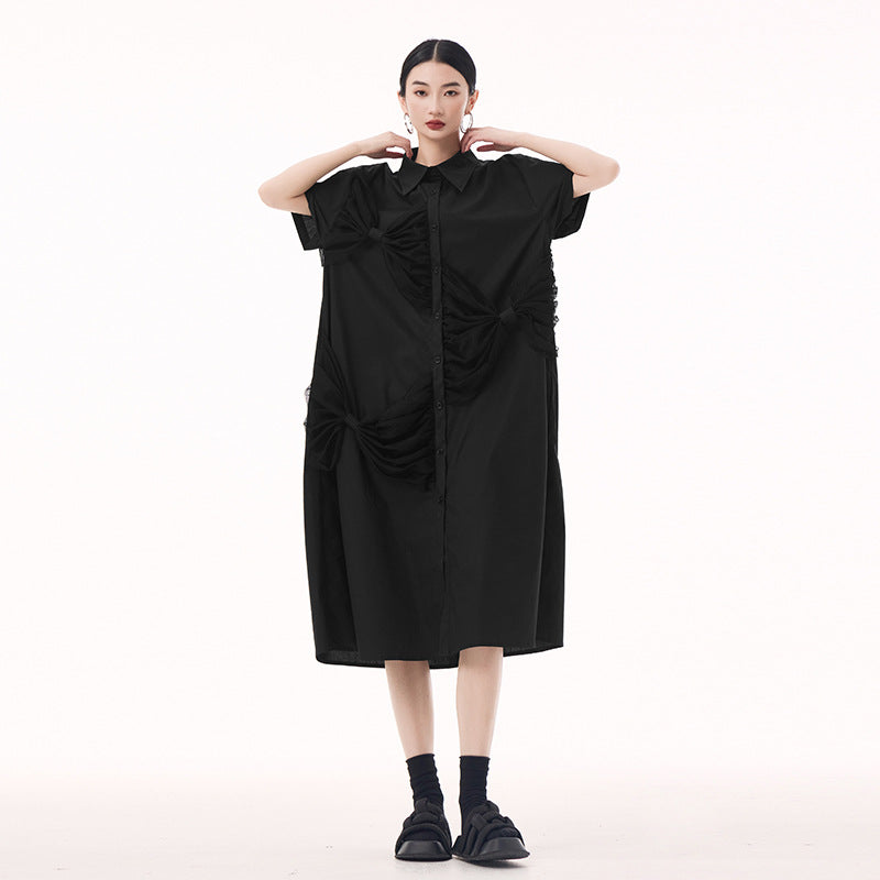 Bow short sleeve shirt dress