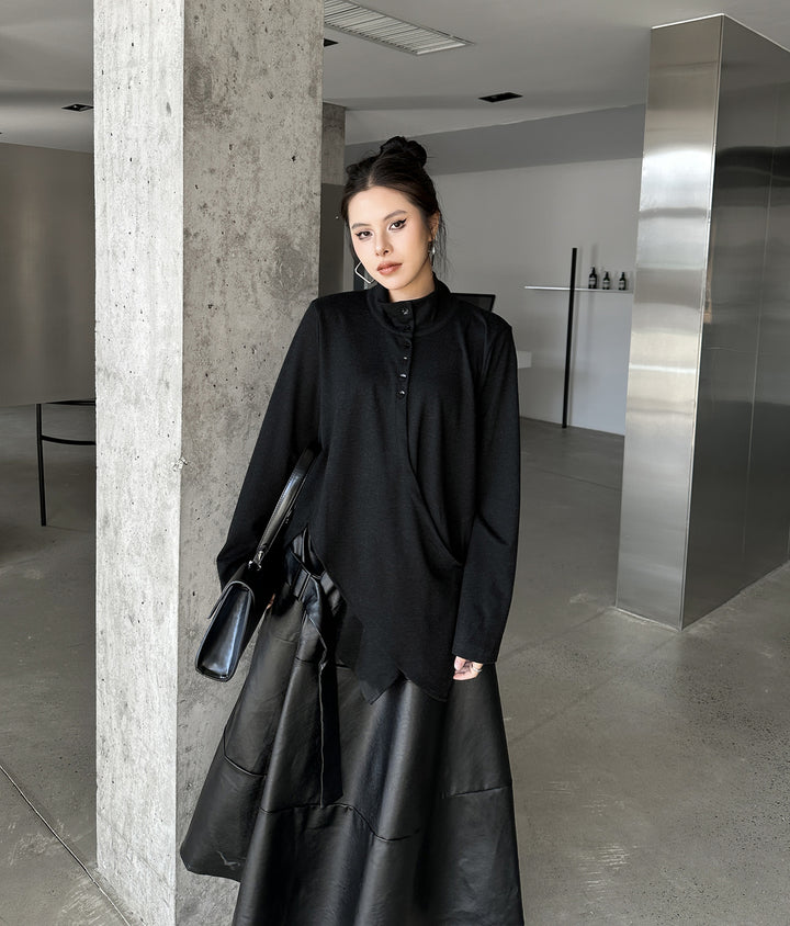 Asymmetry stand collar T-shirt