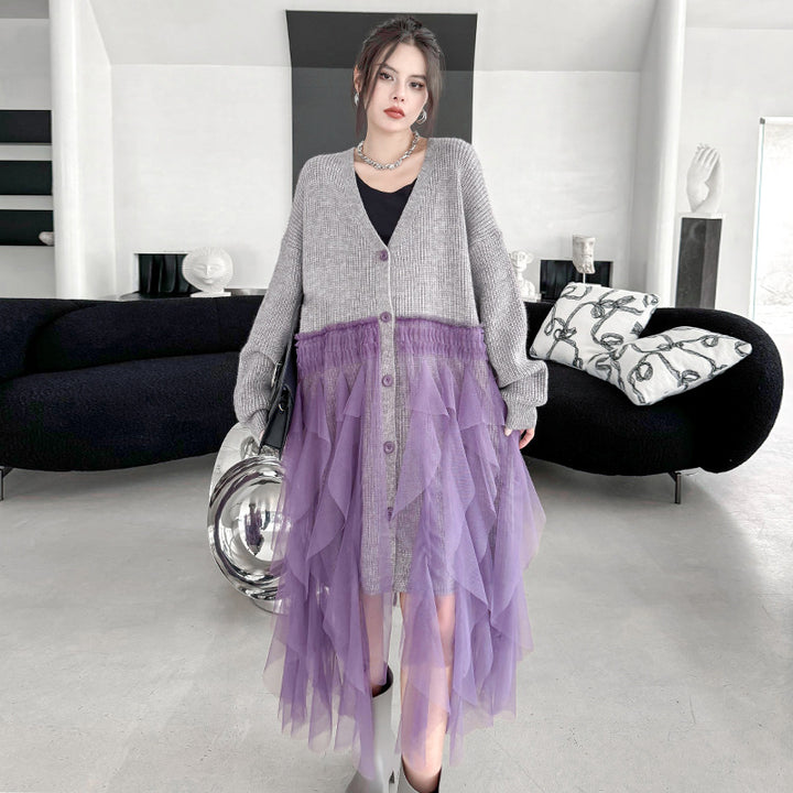 Patchwork Mesh Sweater Dress