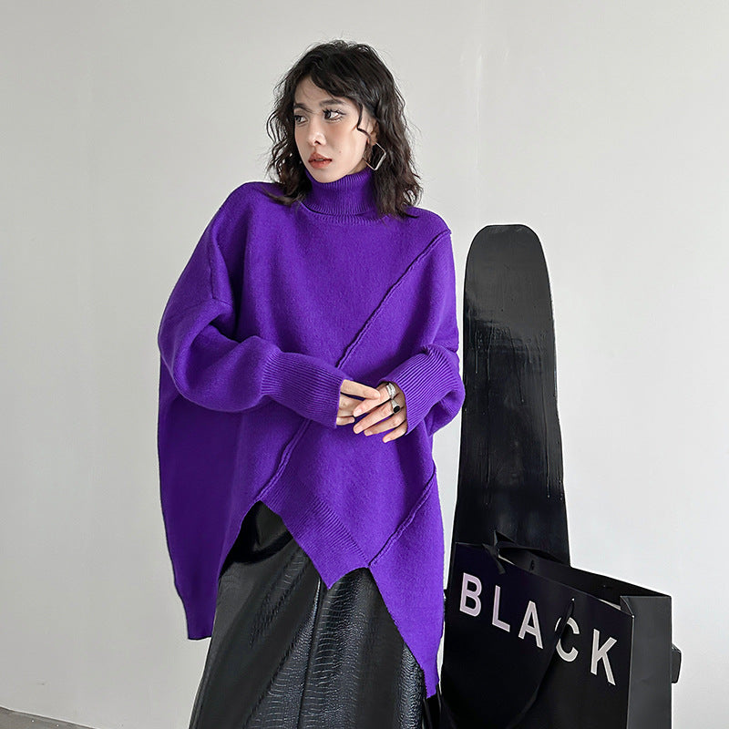 Irregular turtleneck loose pullover sweater