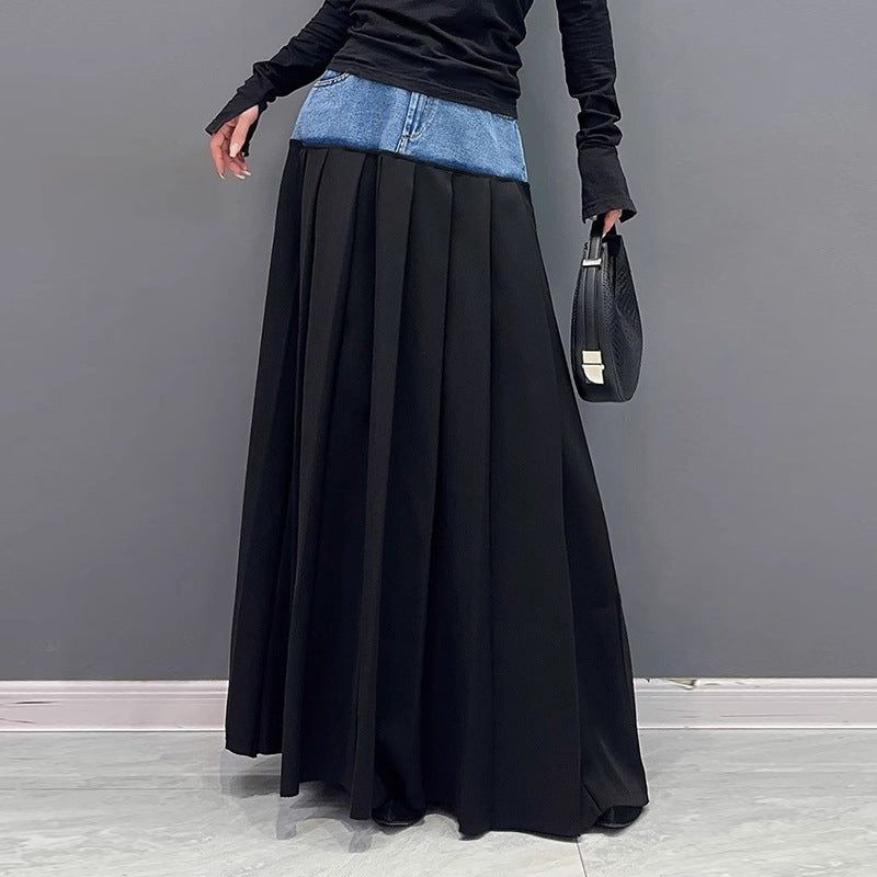 Casual contrast stitching wrinkle skirt