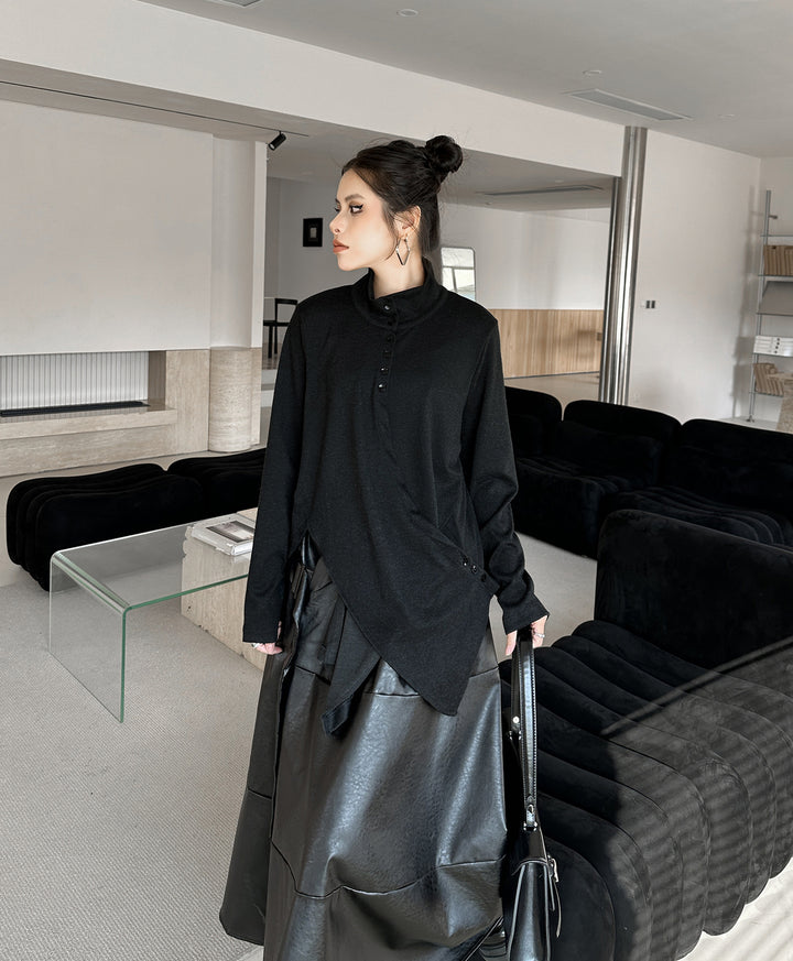 Asymmetry stand collar T-shirt