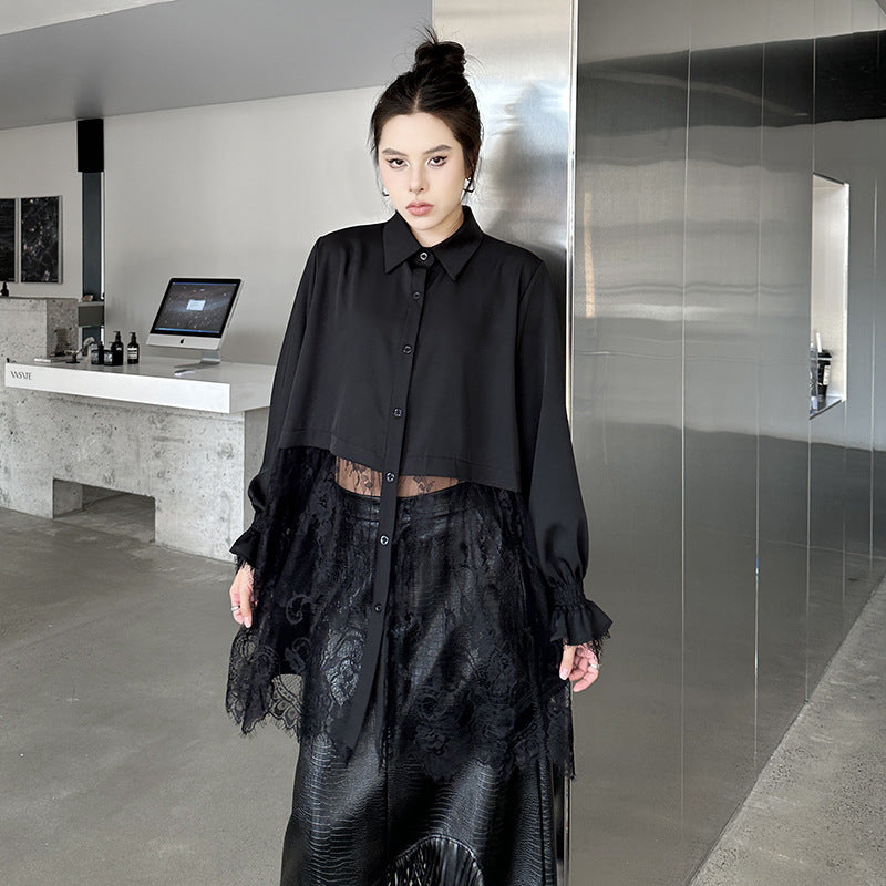 Crochet lace patchwork long sleeve shirt