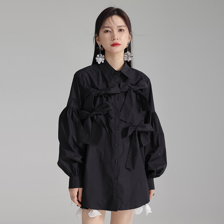 Ribbon design french elegant shirt