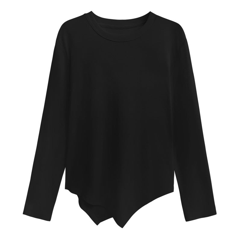 Basic asymmetrical round neck long sleeve t-shirt