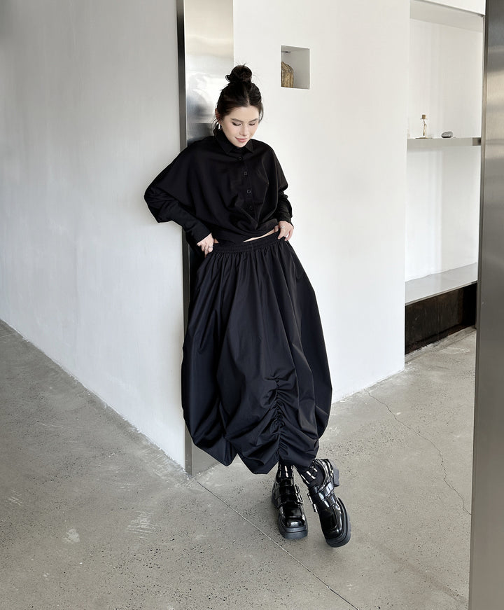 High waist drape puff skirt