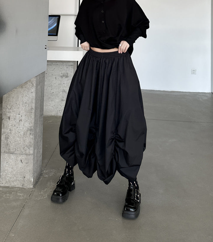 High waist drape puff skirt
