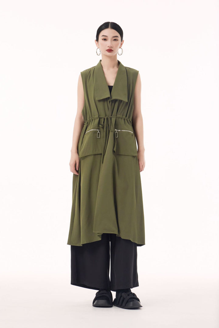 Large pocket sleeveless vest dress