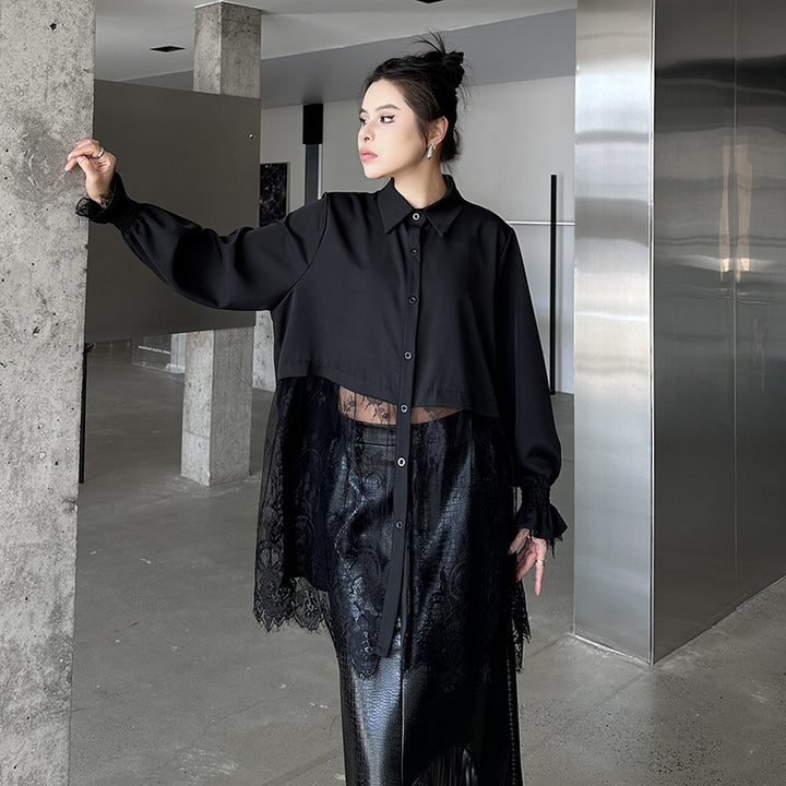 Crochet lace patchwork long sleeve shirt