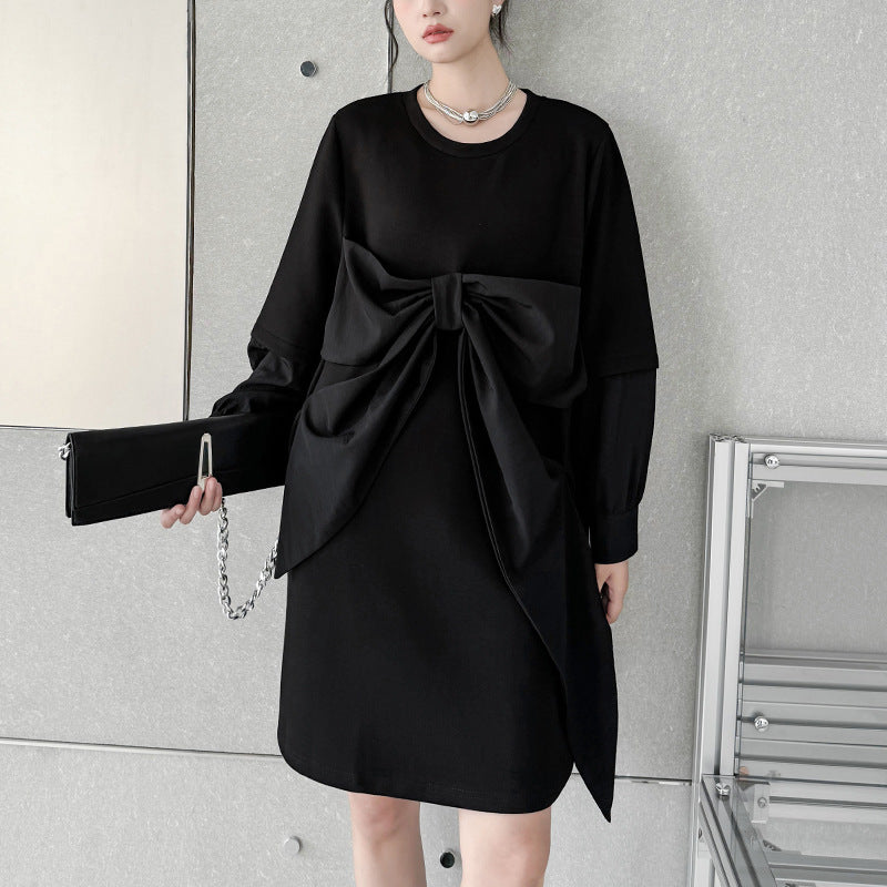 Ribbon black pullover onepiece