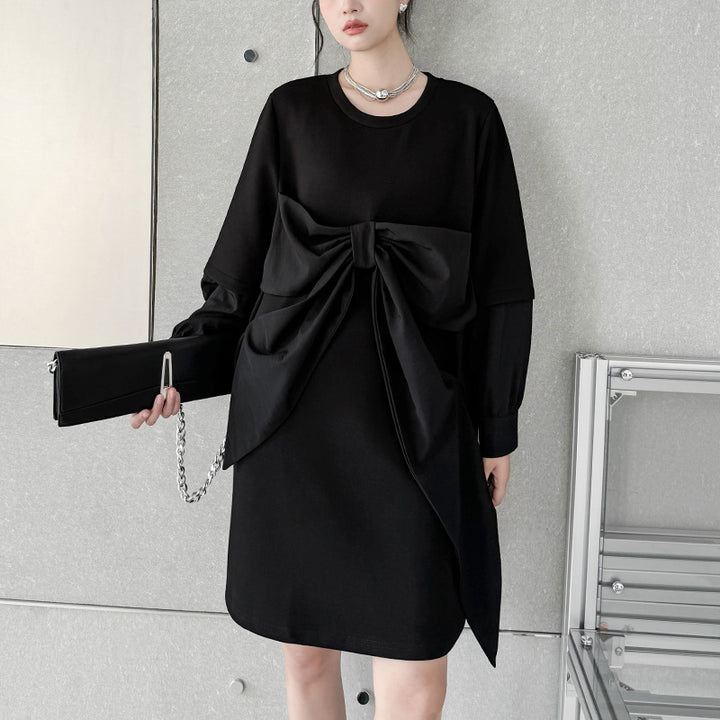 Ribbon black pullover onepiece