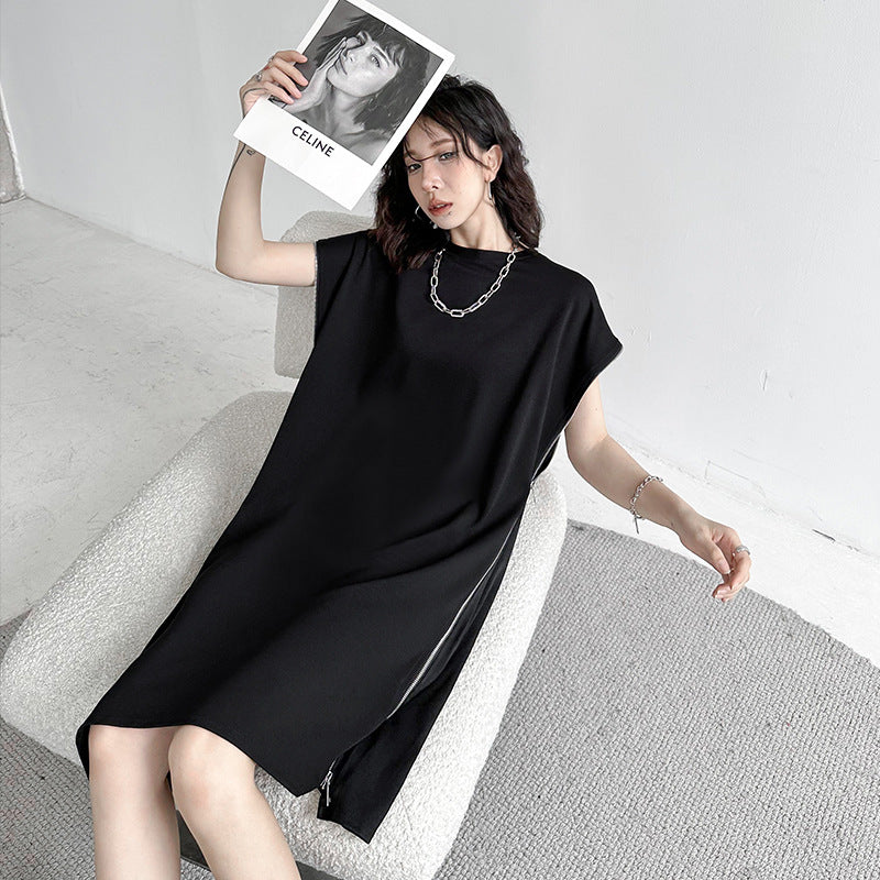 Side zip sleeveless one-piece