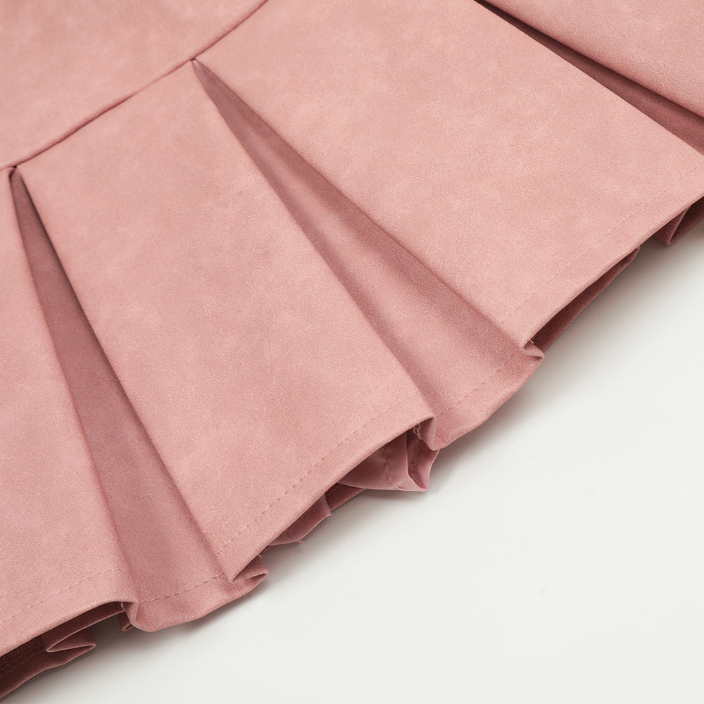 Sweet ribbon PU leather skirt