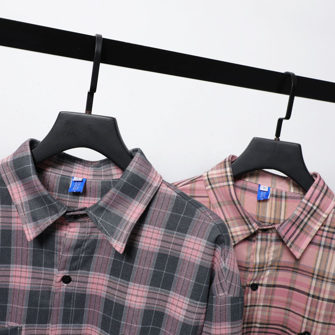 Street trend plaid sleeve detachable shirt