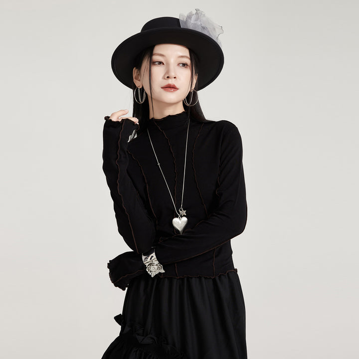 Black slim high neck long sleeve t-shirt