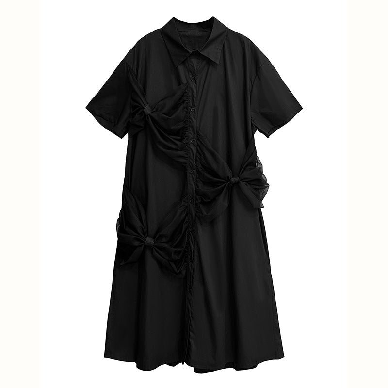 Bow short sleeve shirt dress