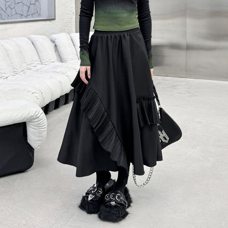 Patchwork pleated A-line skirt