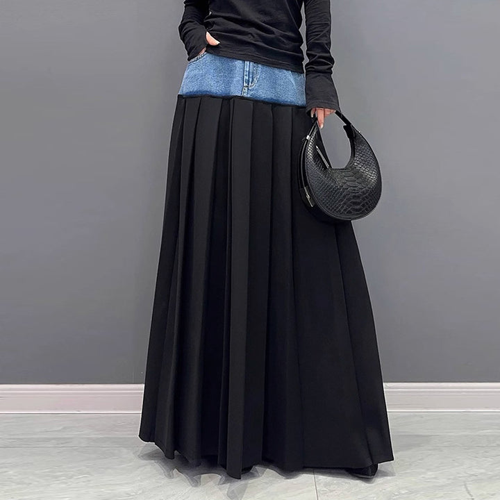 Casual contrast stitching wrinkle skirt