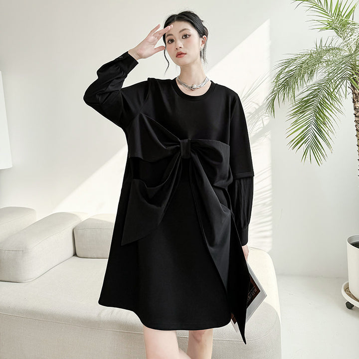 Ribbon black pullover onepiece