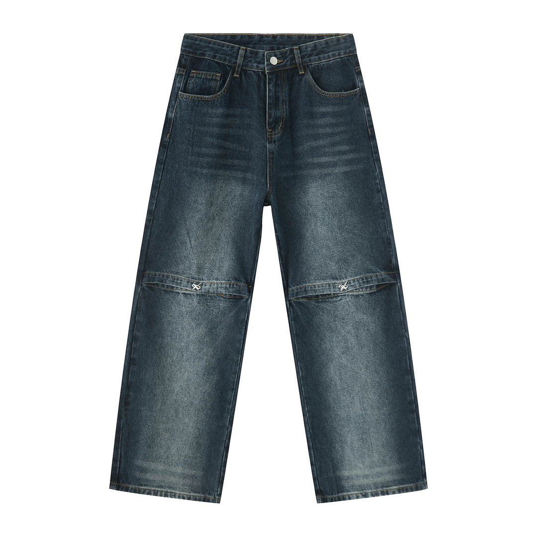 Wash stitching wide-leg jeans