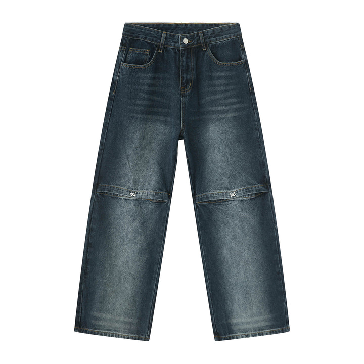 Wash stitching wide-leg jeans