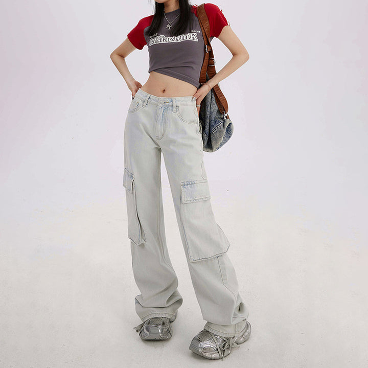 High waist loose wide-leg workwear jeans