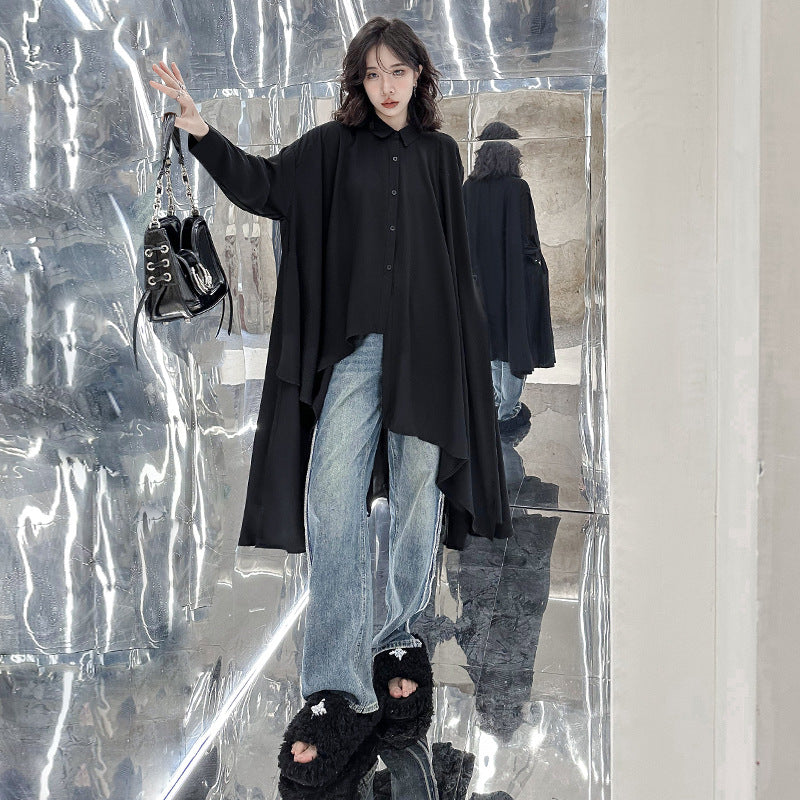 Poncho shirt draped one-piece