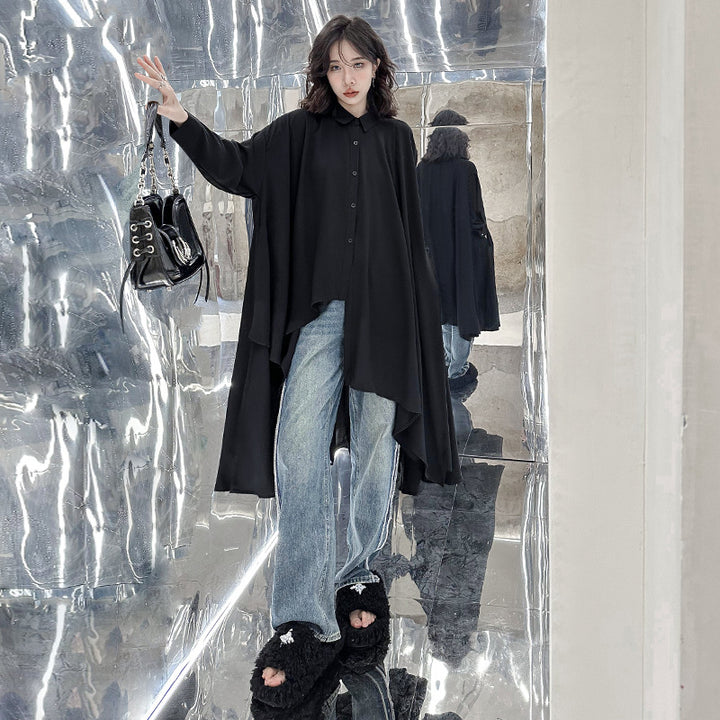 Poncho shirt draped one-piece