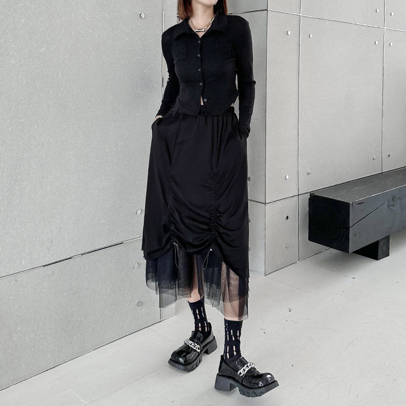 Gathered layered tulle skirt