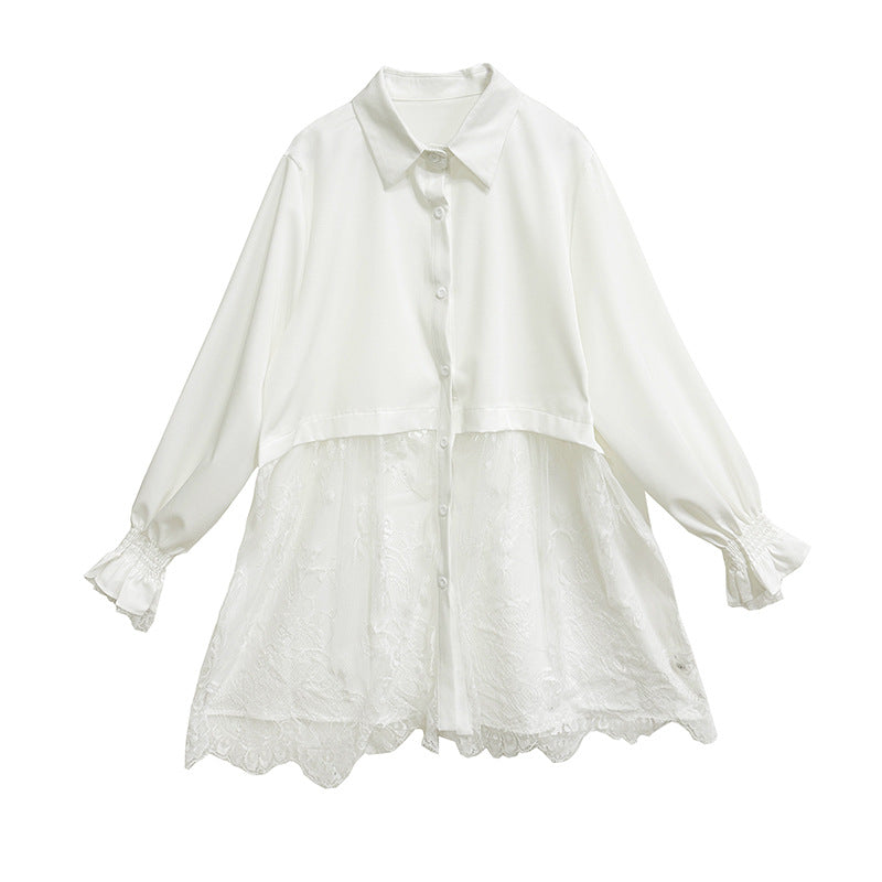 Crochet lace patchwork long sleeve shirt
