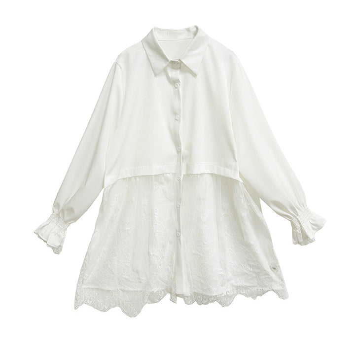 Crochet lace patchwork long sleeve shirt