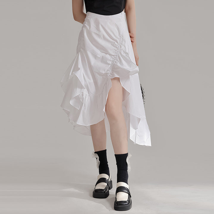 Asymmetry Semi Flare Gathered Skirt