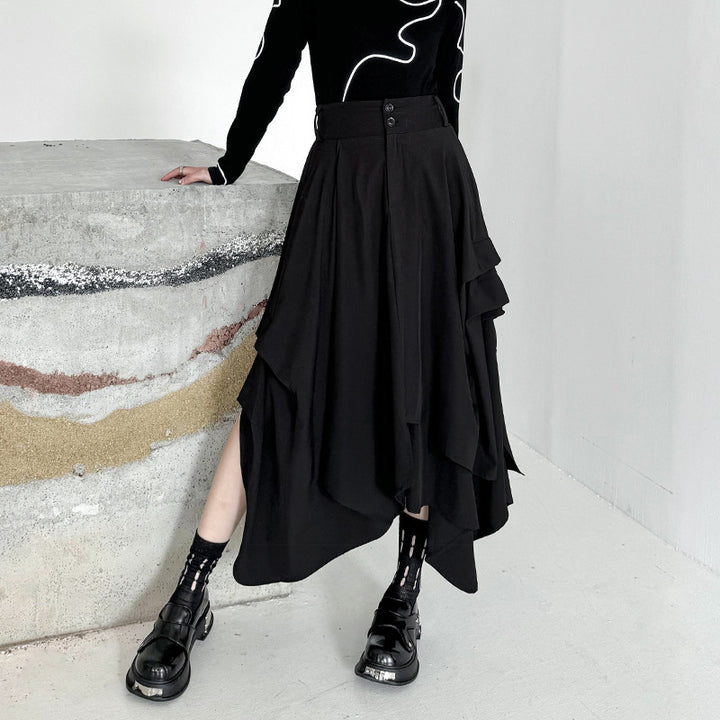 Side Tuck Flare Long Skirt