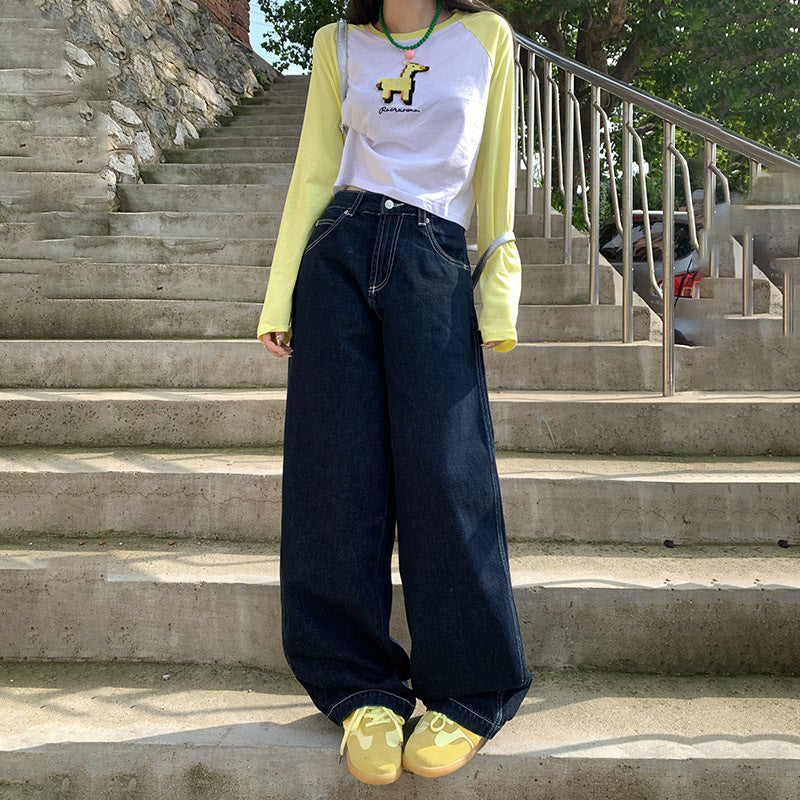 Retro high waist loose wide-leg jeans