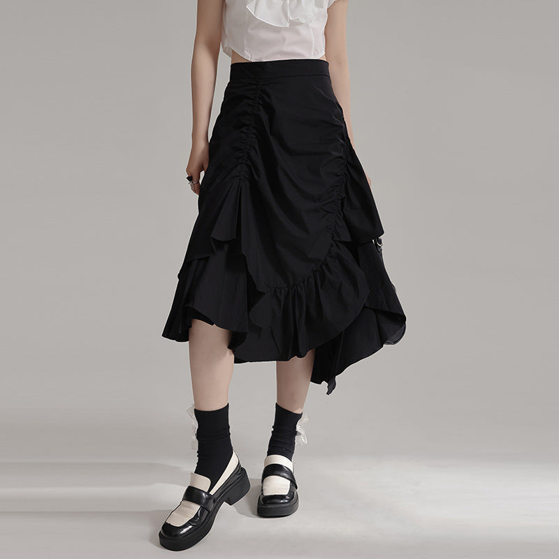 Asymmetry Semi Flare Gathered Skirt