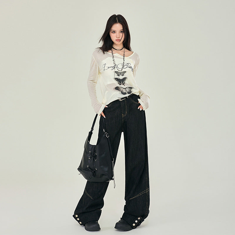 Retro black wide-leg jeans