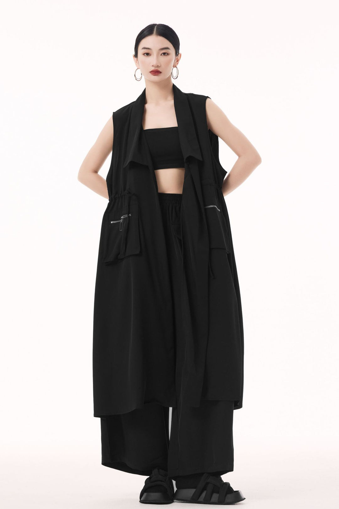 Large pocket sleeveless vest dress