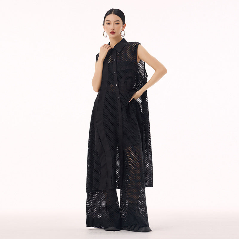 Swirl mesh sleeveless vest dress