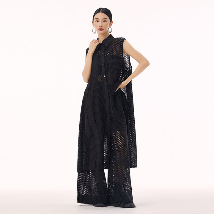 Swirl mesh sleeveless vest dress