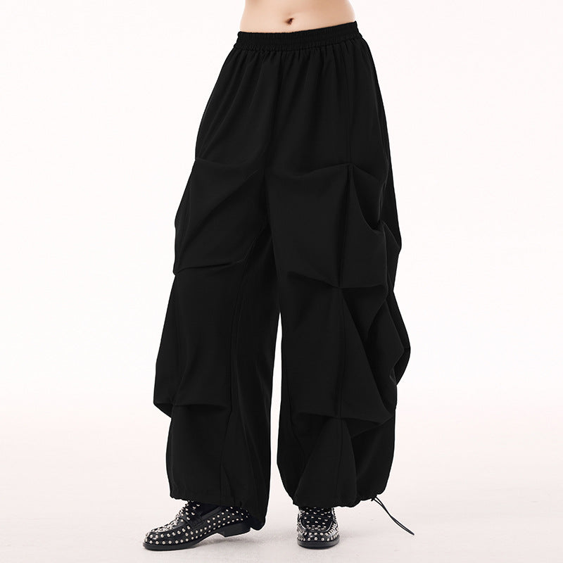 Drawstring casual wide pants