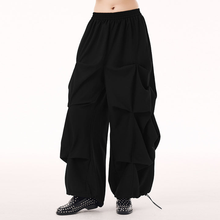 Drawstring casual wide pants