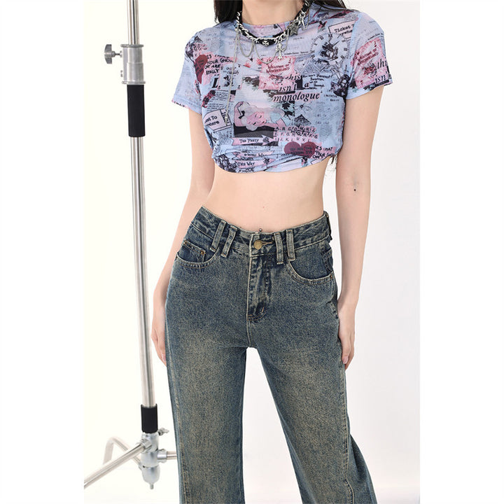 Simple Design Semi Wide Denim Pants