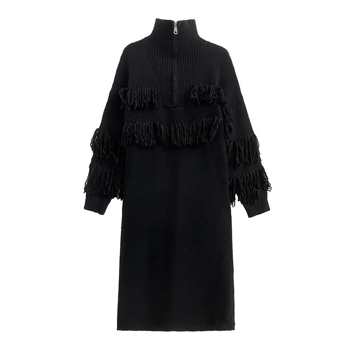 High Neck Fringe Zipper Knit Onepiece